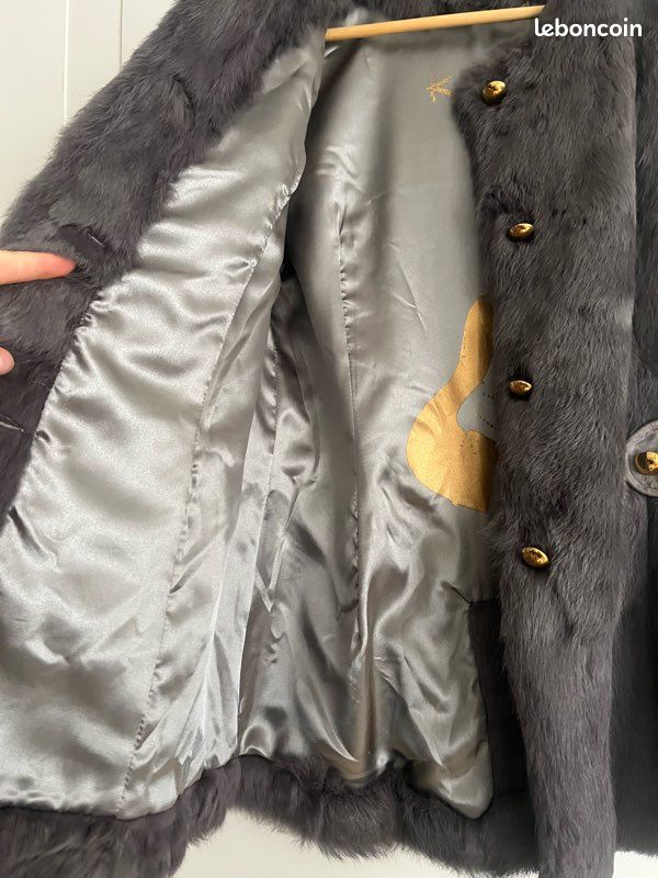 Manteau en fourrure de lapin grise (image 11)