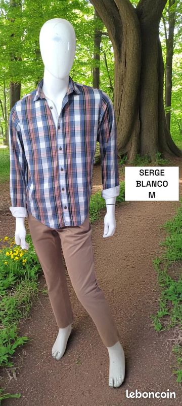 Chemise Homme Serge Blanco Taille M - Carreaux Bleus Et Rouges - Occasion Très Bon État