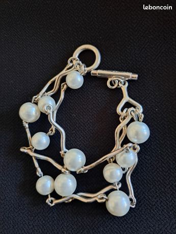 Bracelet Moderne Biche De Bere - Perles Et Métal Blanc - Fabriqué En France - Occasion En Excellent état