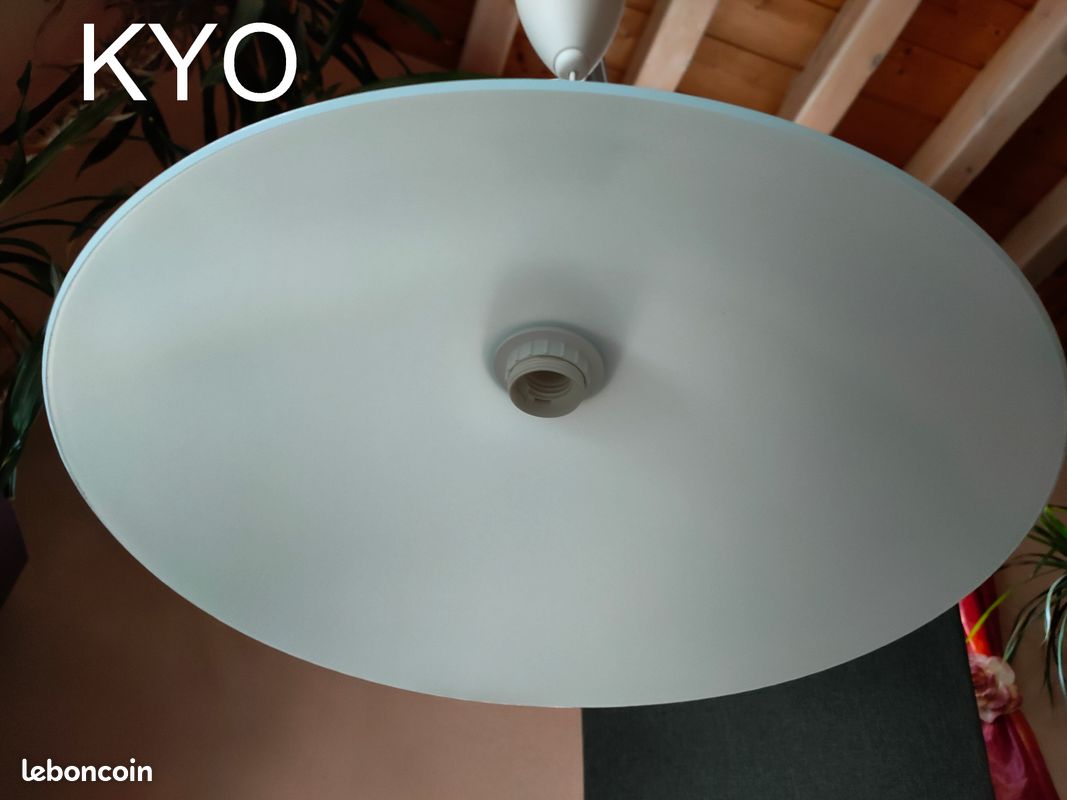 Suspension luminaire rond demi-boule, verre blanc transparent, éclairage plafonnier suspendu, 42 cm - Excellent état (image 4)