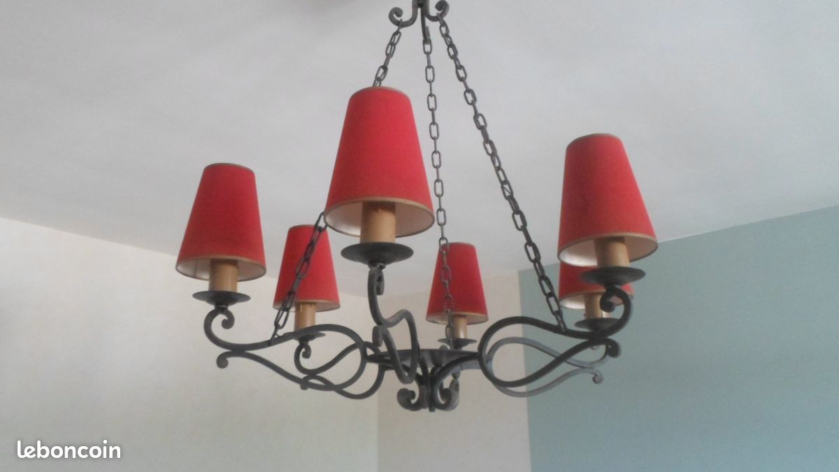 Lustre ancien + applique, fer forgé (image 1)
