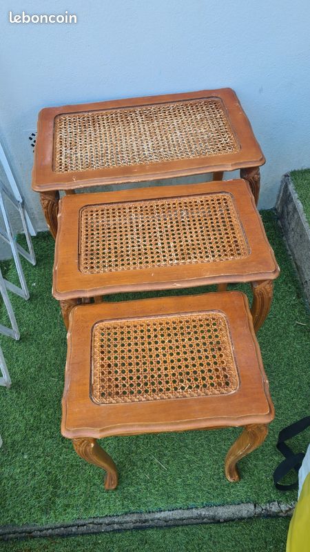 Lot tables basse gigogne bous cannage (image 2)