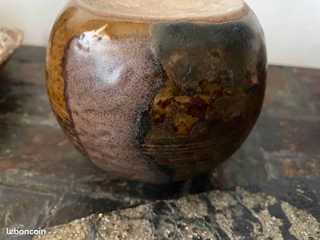 Vase boule vintage céramique grès émaillé (image 9)