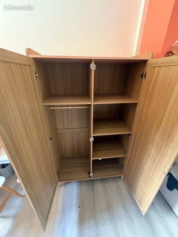 Armoire PABLO rose & cannage rotin – 2 portes – 100 cm (image 3)