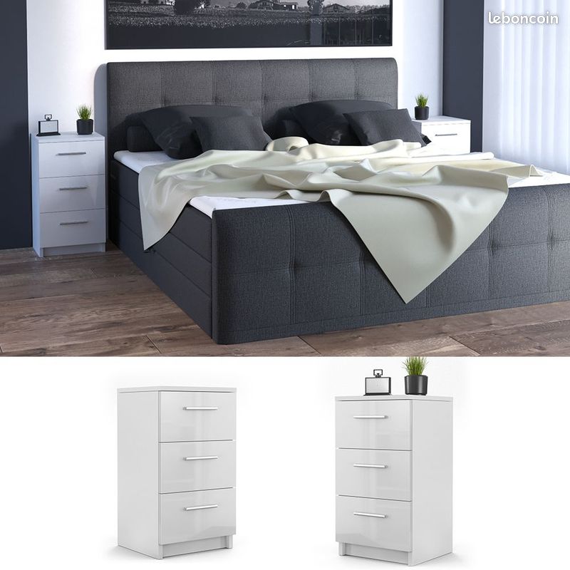 Vicco Table de nuit haute en blanc avec 3 tiroirs
