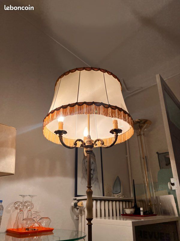 Lampadaire Wohnliche 157,5 Cm, Abat-jour Beige, Finition Bronze Ancien, Licht-Erlebnisse