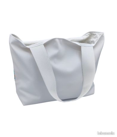 Sac Cabas Polynésien XXL Fait Main - Turquoise Et Blanc - Unique Et Artisanal