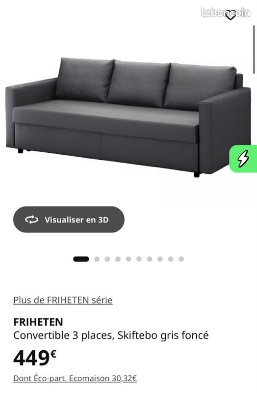 Canapé FRIHETEN Gris - Convertible 3 Places (image 3)