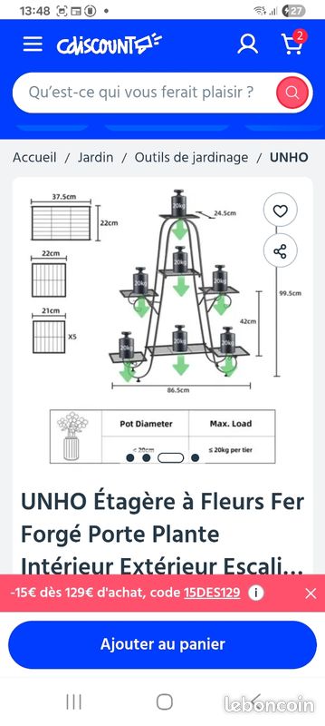 Étagère en fer forgé noir pour plante (image 8)