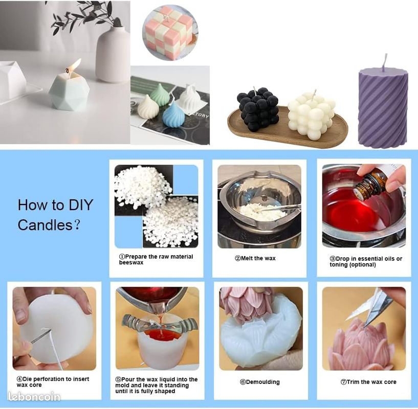 Keboyoe 8 Pièces Moule Silicone Bougies Kit Fabrication De