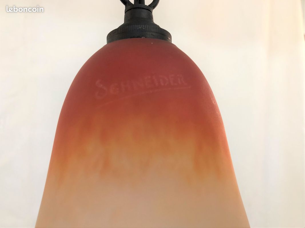 Lustre / suspension ART DECO fer forgé et pâte de verre signé SCHNEIDER (image 7)