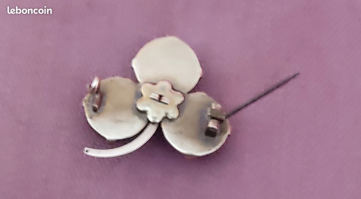 Broche Ancienne Trèfles Et Pierres - Occasion - Bijou Vintage
