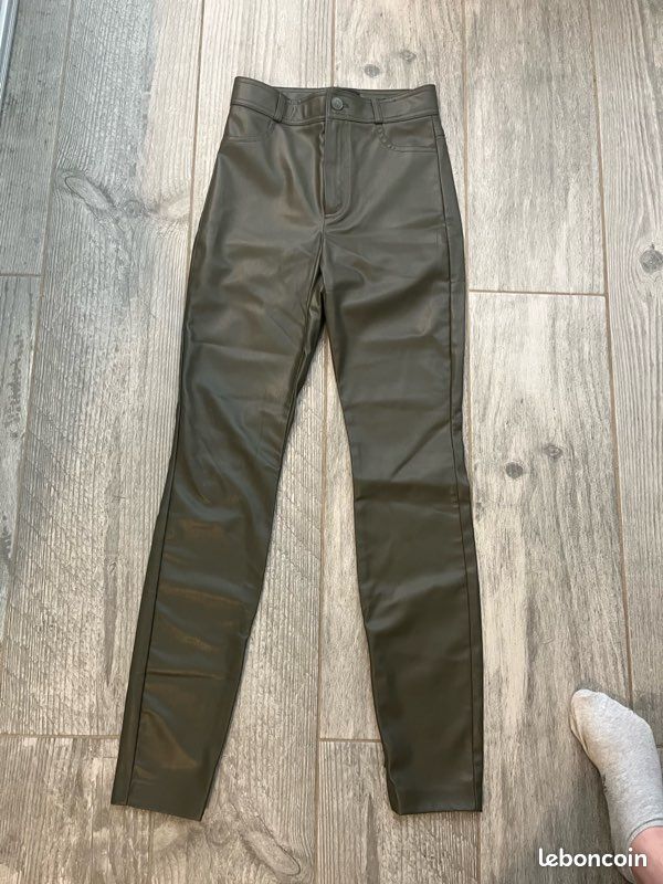 Pantalon Kaki Pantalon Simili Cuir Ouvert En Bas Legging