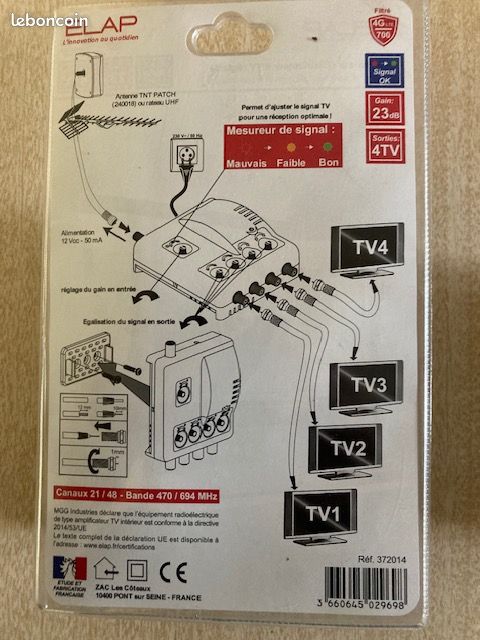 Antenne Patch TNT Blanche High-Tech - Gain 10,5 DBi, Fréquence 470-800 MHz, Fixation Pour Mât 30-50 Mm