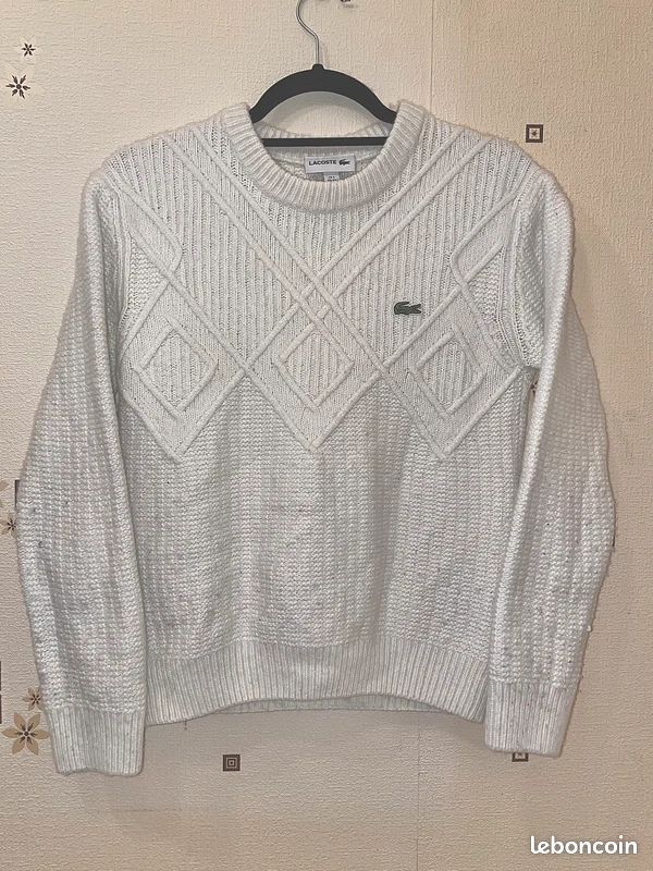 Pull LAMBERTO LOSANI Blanc Cassé Coton Tressé - Taille XL Femme - Occasion Très Bon état (quelques Taches)