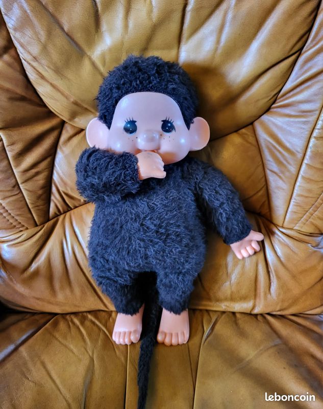 peluche ancien KIKI Vintage grandes oreilles + robe vichy 25cm