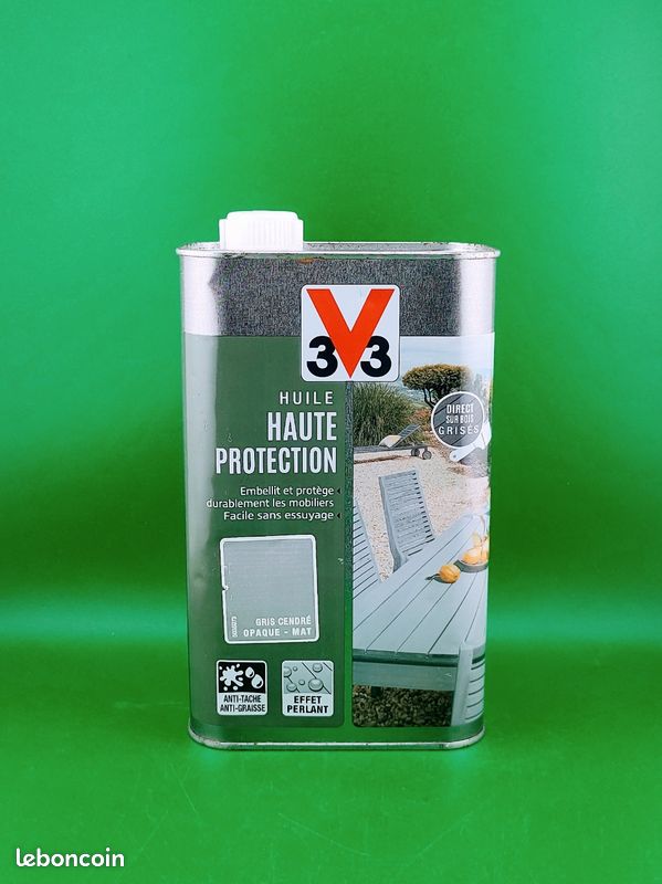 Huile V33 Haute Protection pour mobiliers de jardin, Couleur GRIS CENDRÉ MAT-OPAQUE 1L (image 1)