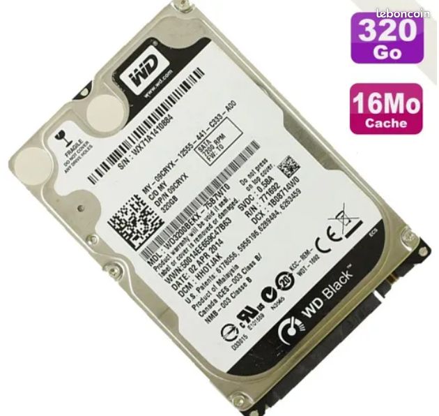 Disque Dur 320Go SATA 2.5" WD WD3200BEKX-75B7WT0 Black Scorpio 7200RMP 16Mo (image 1)