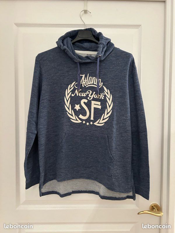 Sweat Mixte bleu shiné à capuche Kiabi taille M en parfait état