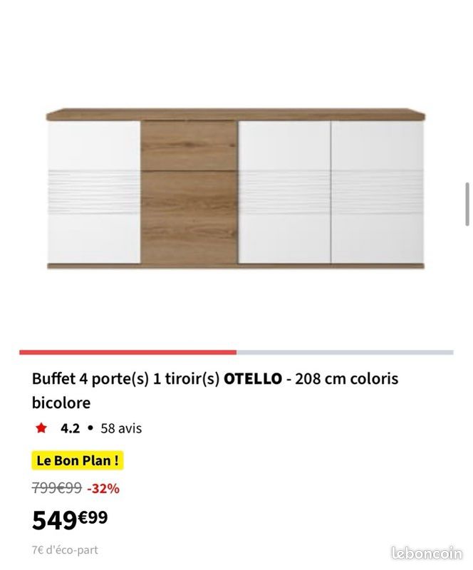 Buffet OTELLO 4 portes / 1 tiroir – 208 cm – Bicolore blanc/bois (image 7)