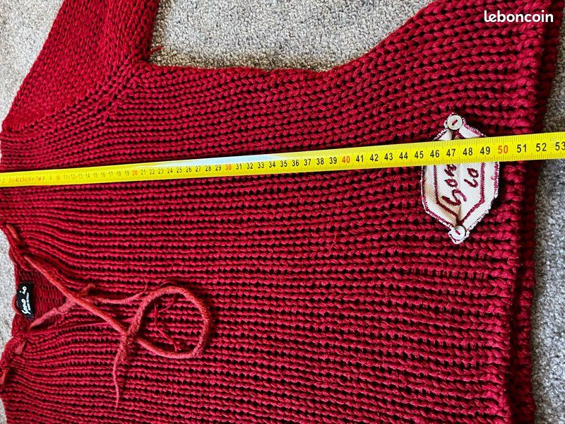 Joli pull rouge ajouré maille – Made in Italy – porté taille L (image 14)