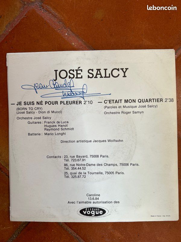 Vinyle José Salcy – Je Suis Né Pour Pleurer (Born To Cry) / C’Etait Mon Quartier (image 2)
