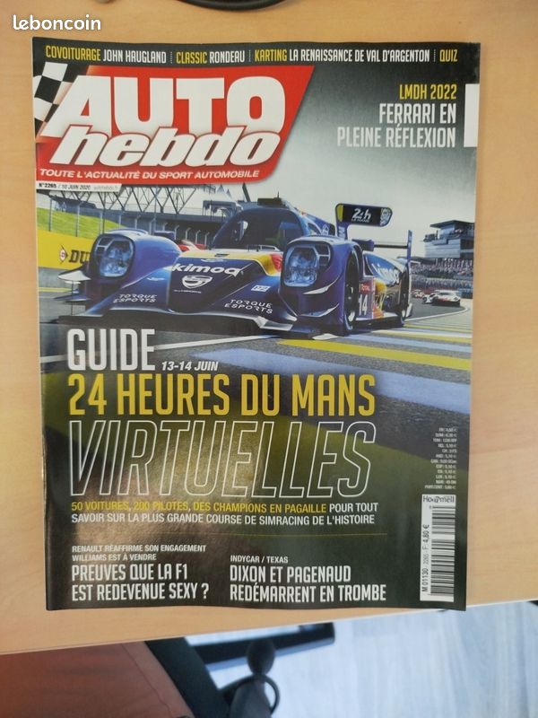 Auto Hebdo N°2265 (10 Juin 2020) 24 heures du mans virtuelle 2020, Jean Rondeau, Lmdh, Ferrari 499p, Indy-car Pagenaud, F1 Toto Wolff, (image 1)