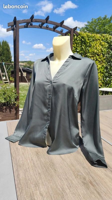 Chemise verte foncée effet satin T38 H&M Vêtements