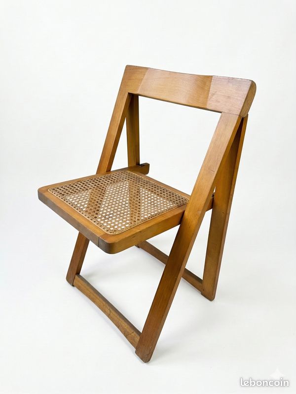 3 chaises pliantes vintage bois cannage 1970 (image 5)