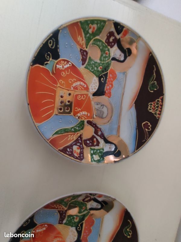 Duo de coupelles décoratives japonaises vintage – Style Satsuma / Kutani (image 1)