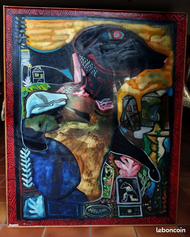 Tableau huile sur toile signé "Jaune Baume" de Claude Routier, 100 x 82 cm (image 1)