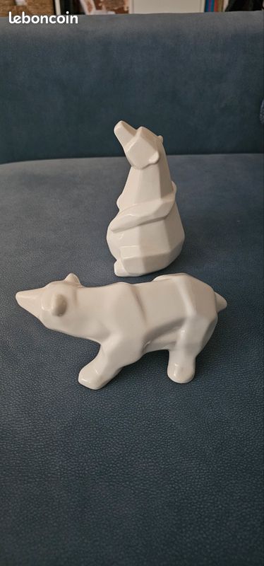 Deco : duo d ours en céramique blanche (image 2)