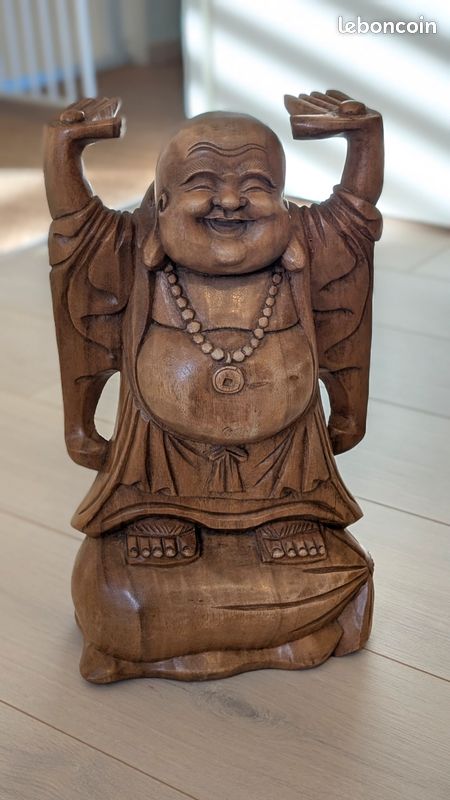 Bouddha rieur bois sculpté 40 cm - Excellent état (image 1)