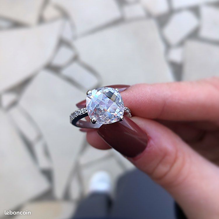 Grosse Bague Mariage Solitaire Rhodié Alliance en Argent 925 - Main Image