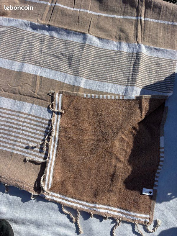 Fouta beige doublée éponge (100x200 cm) serviette de plage/bain (image 2)