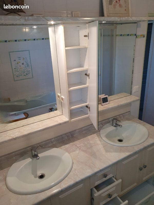 Grand meuble SDB 170 cm – 2 vasques – nombreux rangements (image 1)