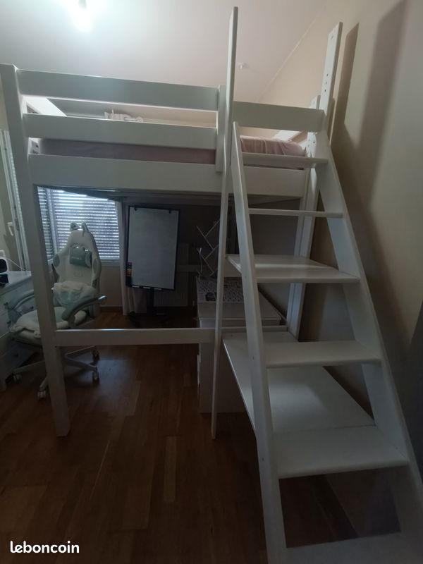 Lit mezzanine 140*200 blanc ABC meubles (image 2)