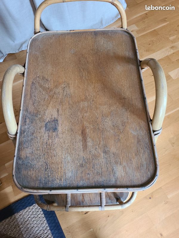 Desserte en rotin vintage années 60 Ameublement