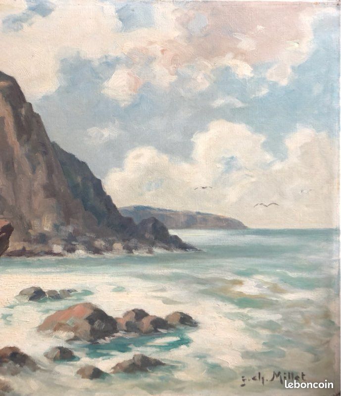 Tableau Ancien Huile Jean Charles Millet Paysage Marine XXe Impressionnisme (image 3)