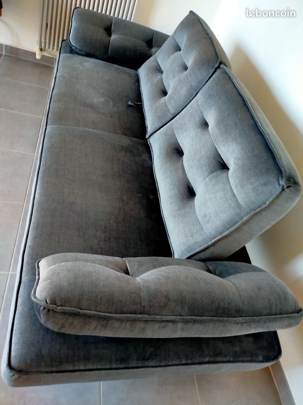 Canapé modulable neuf en velours gris bleuté (image 2)