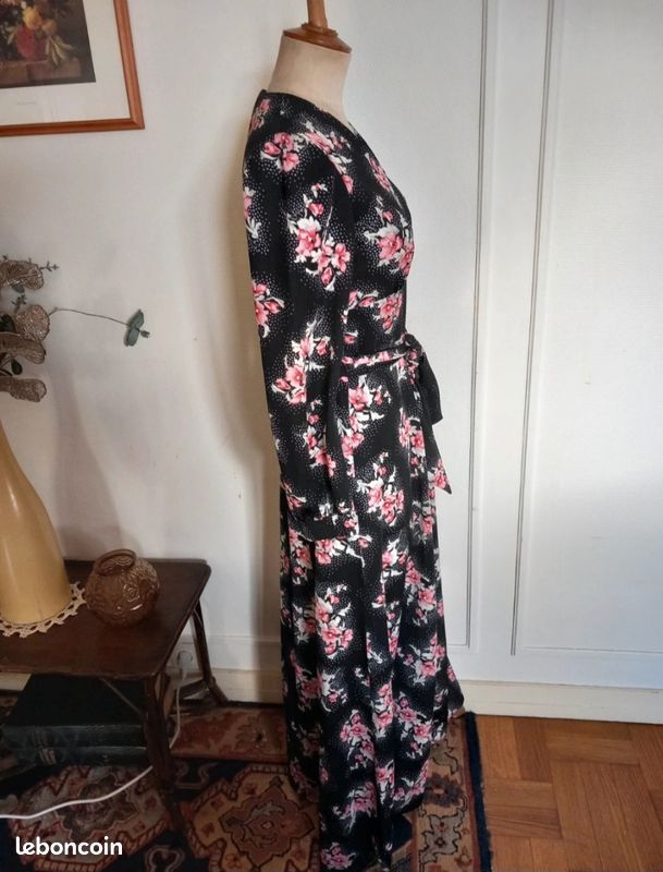 Robe Vintage Ample En Coton - Taille 38-40 - Longueur 114 Cm - Occasion Très Bon état