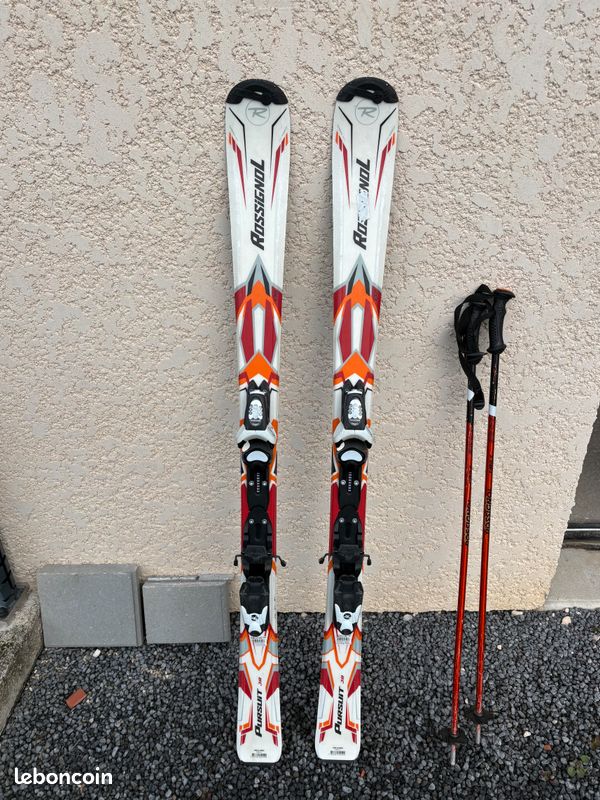 ski occasion enfant ROSSIGNOL PURSUIT taille: 110 cm = 1 mètre 10+ fixations