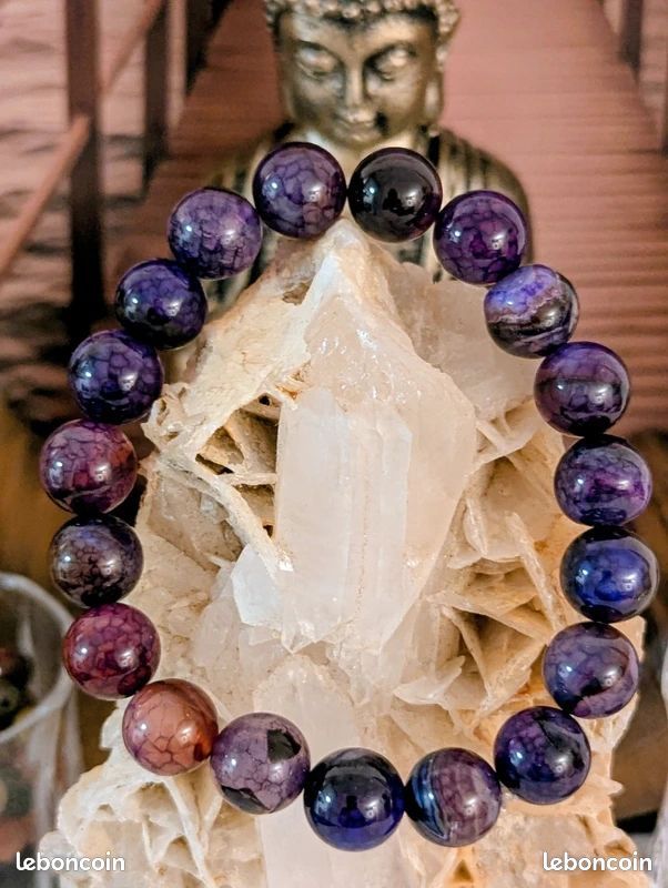 Bracelet En Agate Bleue Naturelle - Perles 10mm - Lithothérapie & Bijoux Mode - Fabriqué En France