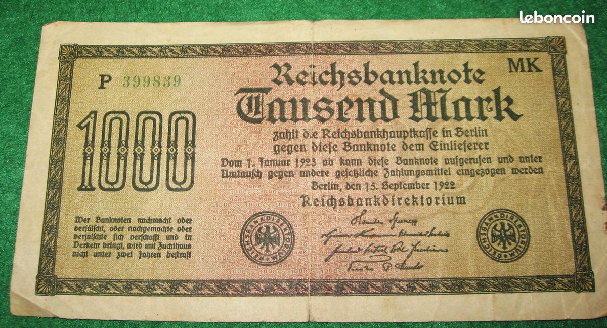 1000 reichsbanknote septembre 1922 MK tb+ (image 1)