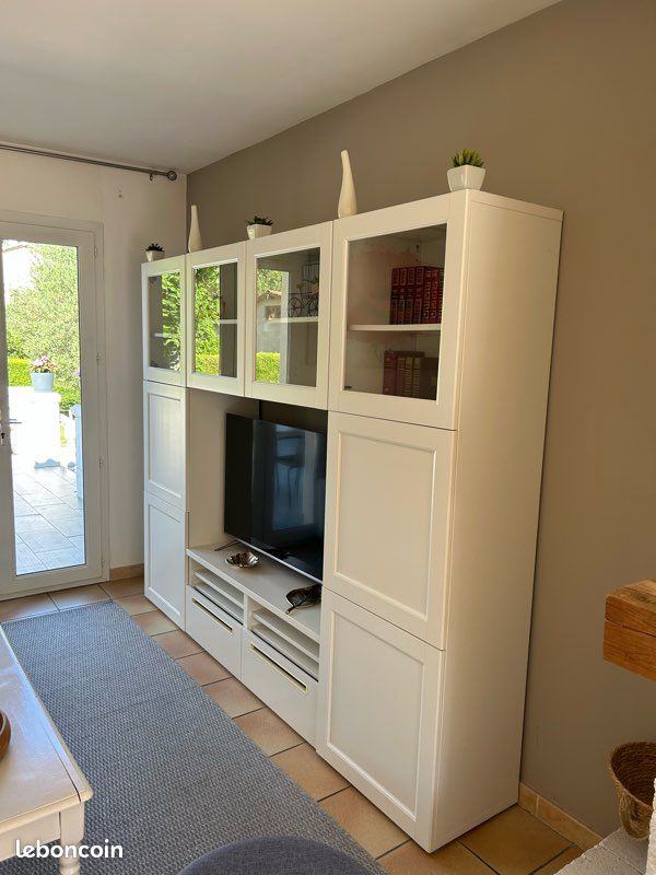 Meuble TV / Bibliothèque avec vitrines – modulable - Blanc – Très bon état (image 4)