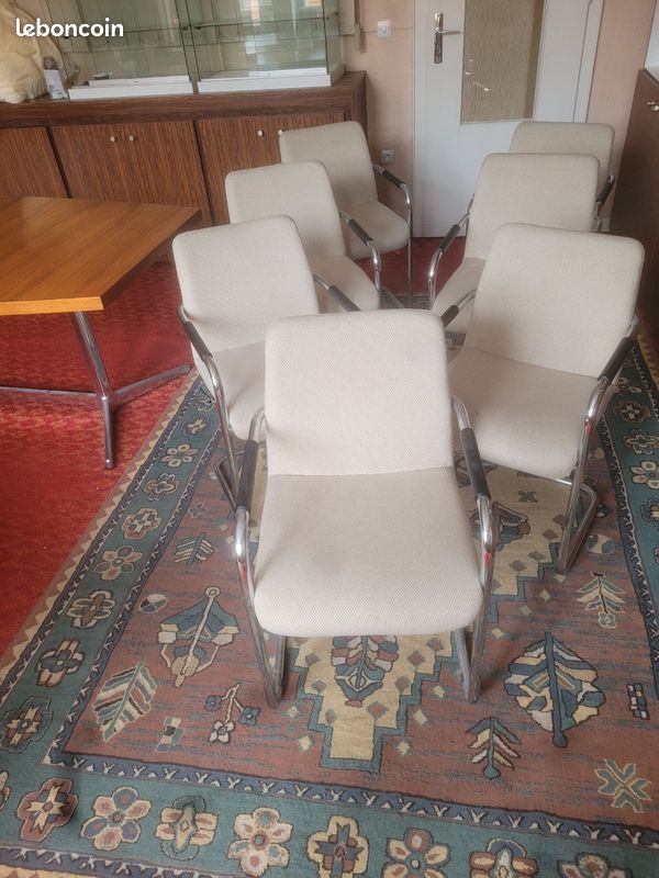 Chaise vintage tissus blanc + chrome 70's (image 1)
