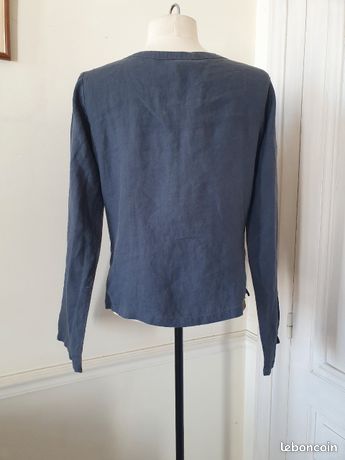 Chemisier Agnès B En Lin Pur, Taille 38, Manches Courtes, Couleur Ocre Choco