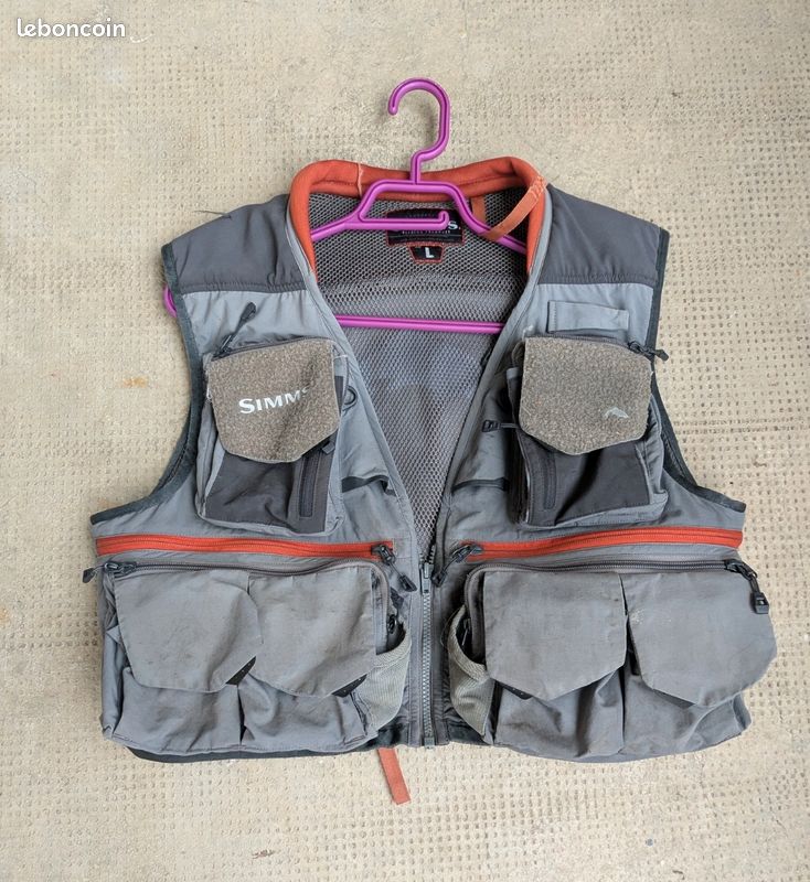 Pack Gilet De Pêche Simms L/XL – Neuf, Gris, En Nylon