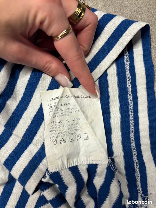 T-shirt manches longues / Longsleeve Comme Des Garçons marine et blanc à rayures | Taille M #SLCM498 (image 7)