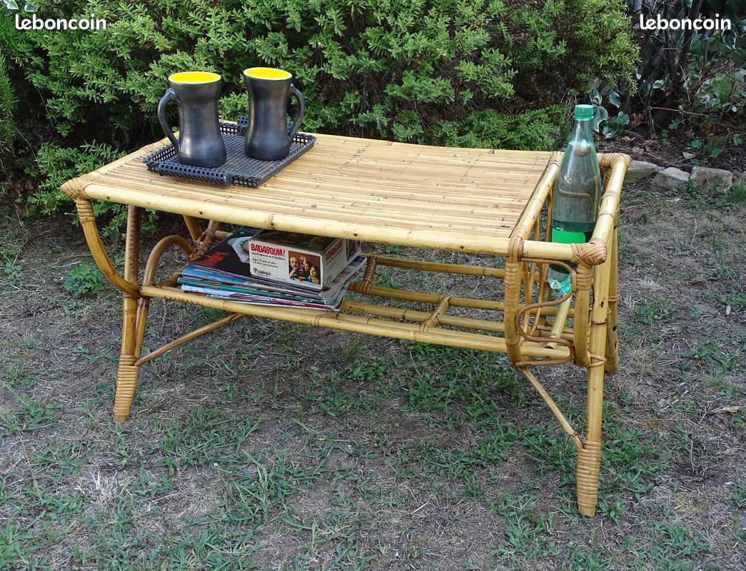 Table Basse Bambou Rotin Osier Design Bar Porte Revues Rétro Vintage Tiki 60 70's (image 14)